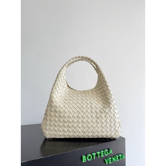 B*V Campana Large Double-Sided Woven Leather Shoulder Bag - White