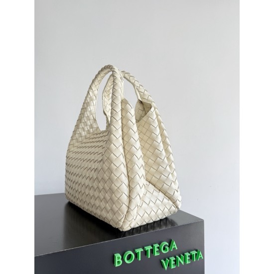 B*V Campana Large Double-Sided Woven Leather Shoulder Bag - White