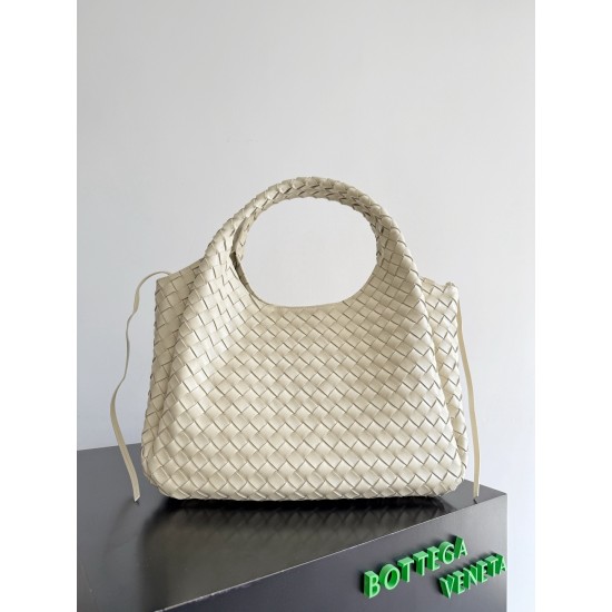 B*V Campana Large Double-Sided Woven Leather Shoulder Bag - White