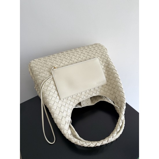 B*V Campana Large Double-Sided Woven Leather Shoulder Bag - White