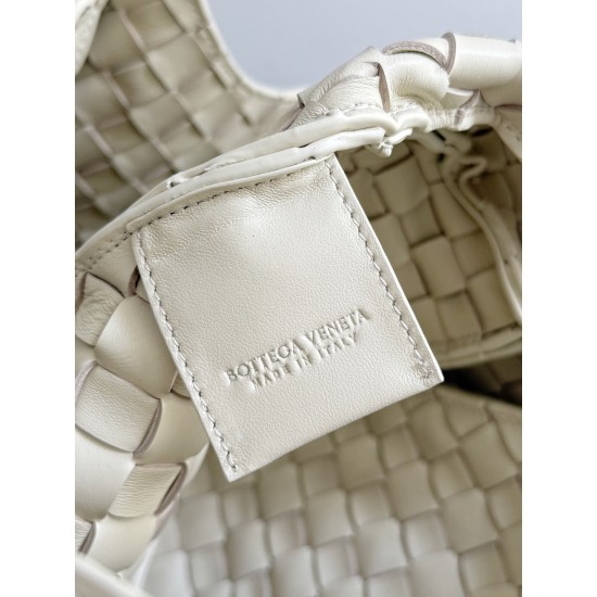B*V Campana Large Double-Sided Woven Leather Shoulder Bag - White