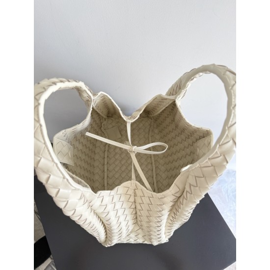 B*V Campana Large Double-Sided Woven Leather Shoulder Bag - White