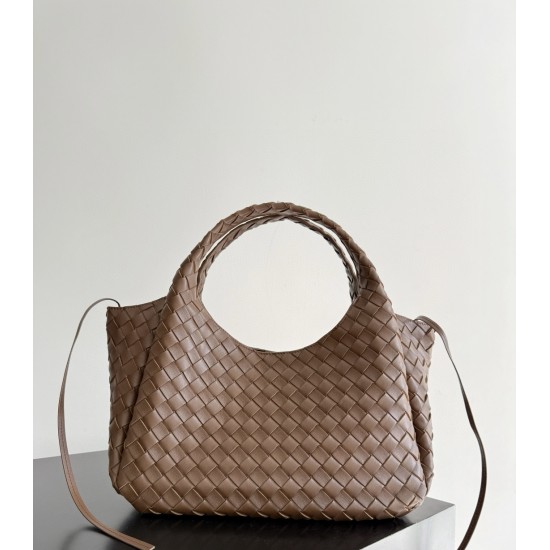 B*V Campana Small Double-Sided Woven Leather Shoulder Bag - Hazelnut Brown