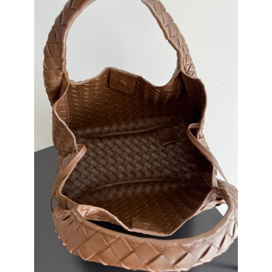B*V Campana Small Double-Sided Woven Leather Shoulder Bag - Hazelnut Brown