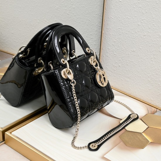 Dior Patent Cannage Mini Lady Dior Black in Golden Hardware [Budget Edition]