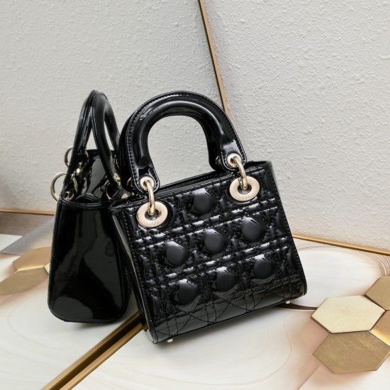 Dior Patent Cannage Mini Lady Dior Black in Golden Hardware [Budget Edition]