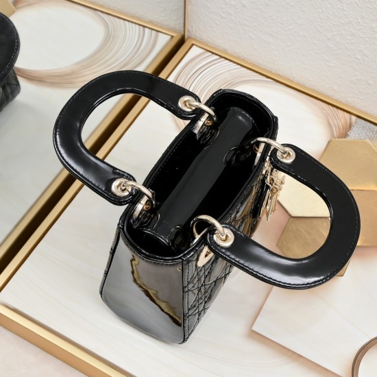 Dior Patent Cannage Mini Lady Dior Black in Golden Hardware [Budget Edition]