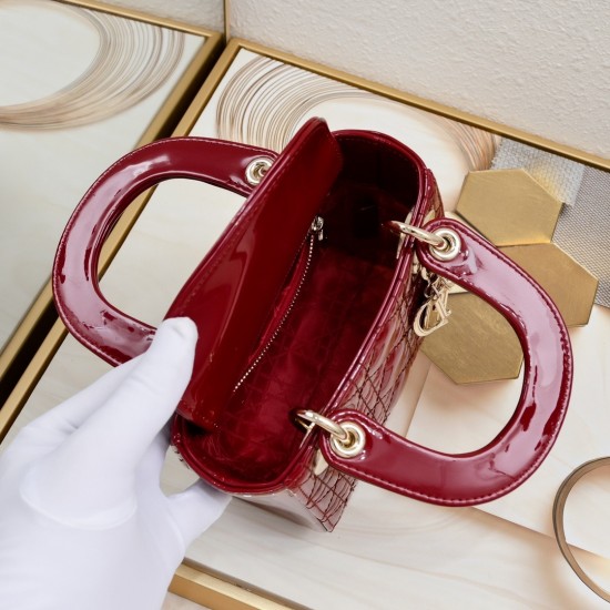 Dior Patent Cannage Mini Lady Dior Red in Golden Hardware [Budget Edition]