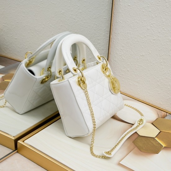 Dior Patent Cannage Mini Lady Dior White [Budget Edition]