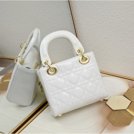 Dior Patent Cannage Mini Lady Dior White [Budget Edition]