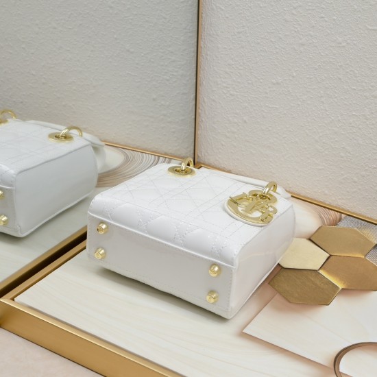 Dior Patent Cannage Mini Lady Dior White [Budget Edition]
