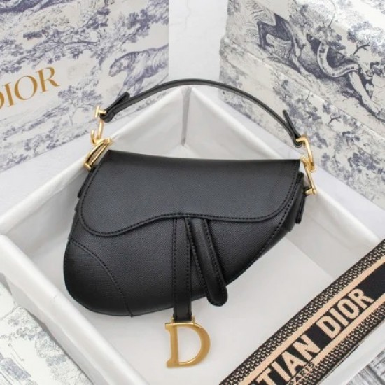 CHRISTIAN DIOR Shoulder Bags SADDLE BAG Black Grained Calfskin [Budget Edition]