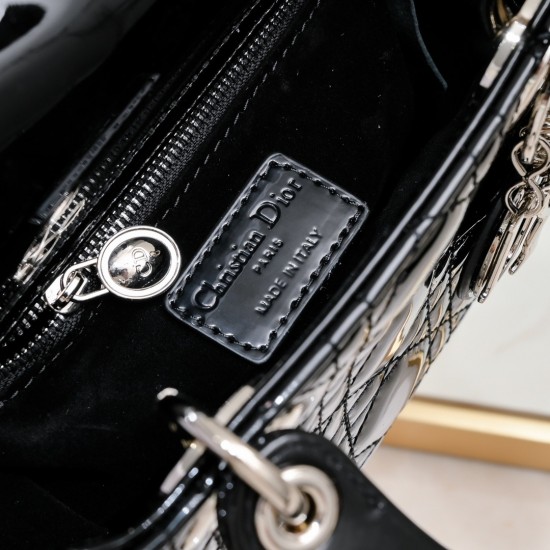 Dior Patent Cannage Mini Lady Dior Black in Sliver Hardware [Budget Edition]