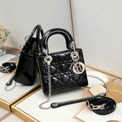 Dior Patent Cannage Mini Lady Dior Black in Sliver Hardware [Budget Edition]