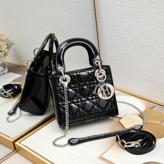 Dior Patent Cannage Mini Lady Dior Black in Sliver Hardware [Budget Edition]