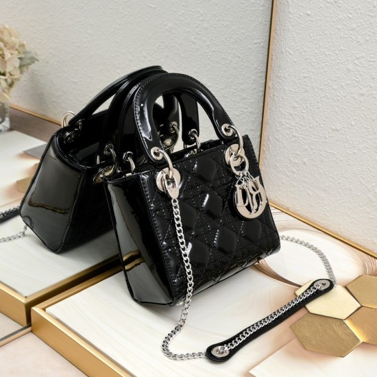 Dior Patent Cannage Mini Lady Dior Black in Sliver Hardware [Budget Edition]