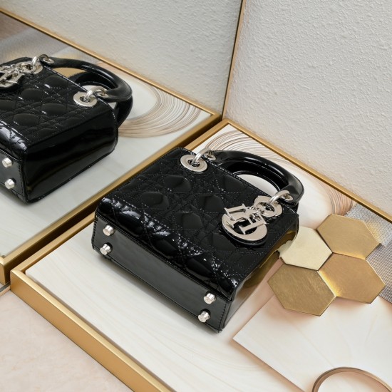 Dior Patent Cannage Mini Lady Dior Black in Sliver Hardware [Budget Edition]