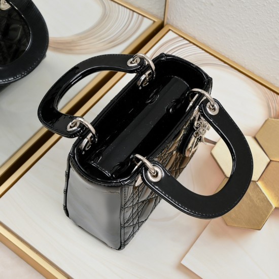 Dior Patent Cannage Mini Lady Dior Black in Sliver Hardware [Budget Edition]