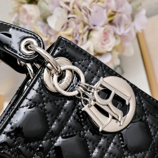 Dior Patent Cannage Mini Lady Dior Black in Sliver Hardware [Budget Edition]