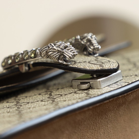 G.C. Dio Series Tiger-Clasp Shoulder Bag – Beige Signature Pattern