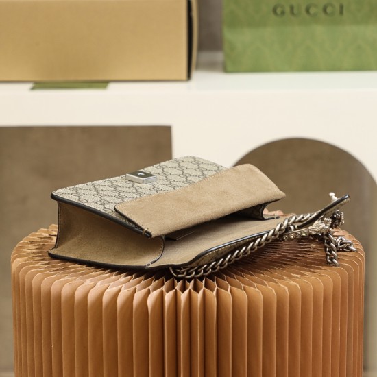 G.C. Dio Series Tiger-Clasp Shoulder Bag – Beige Signature Pattern