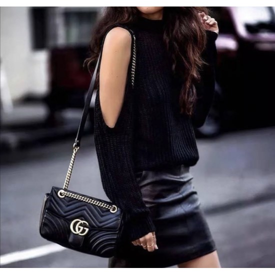 GUCCI GG Marmont Chain Shoulder Bag – Black Quilted