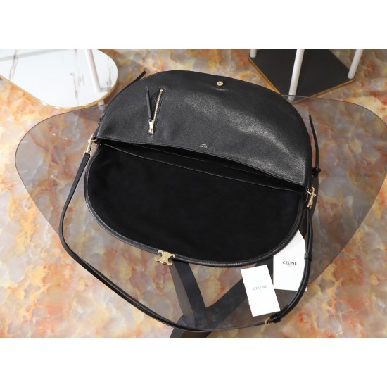 CELINE Soft Triomphe Halfmoon Bag – Shiny Lambskin, Large Shoulder Bag