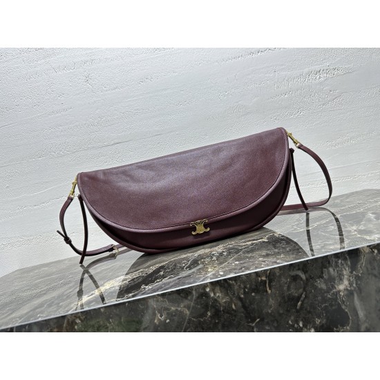 CELINE Soft Triomphe Halfmoon Bag – Shiny Lambskin, Large Shoulder Bag