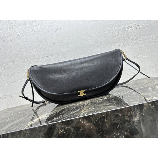 CELINE Soft Triomphe Halfmoon Bag – Shiny Lambskin, Large Shoulder Bag