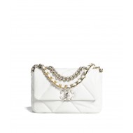 CHANEL 19 Handbag Shiny Lambskin|Gold-Tone Silver-Tone & Ruthenium-Finish Metal  White