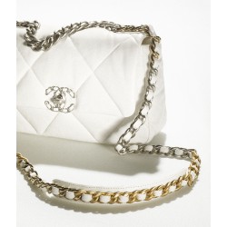 CHANEL 19 Handbag Shiny Lambskin|Gold-Tone Silver-Tone & Ruthenium-Finish Metal  White