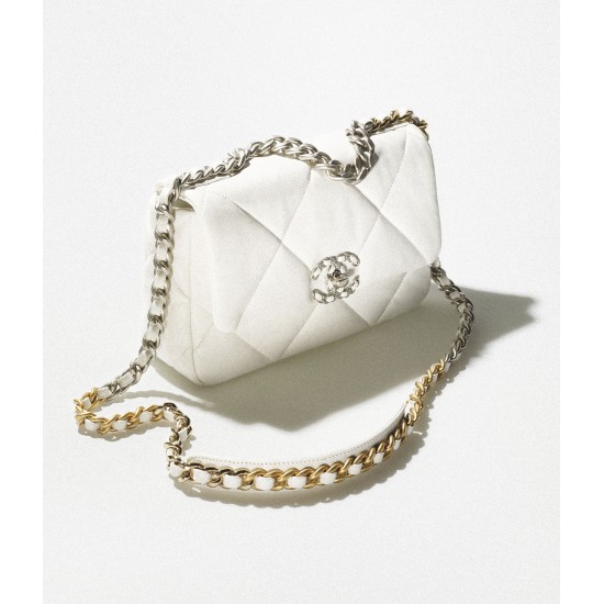 CHANEL 19 Handbag Shiny Lambskin|Gold-Tone Silver-Tone & Ruthenium-Finish Metal White CHANEL 19 Handbag Shiny Lambskin|Gold-Tone Silver-Tone & Ruthenium-Finish Metal White