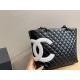 CHANEL Calfskin Quilted Large Cambon Tote Black White