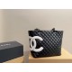 CHANEL Calfskin Quilted Large Cambon Tote Black White