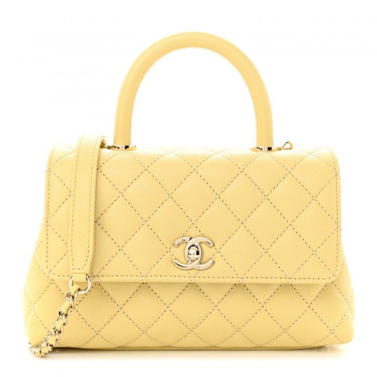Chanel Caviar Quilted Mini Coco Handle Flap Yellow Chanel Caviar Quilted Mini Coco Handle Flap Yellow