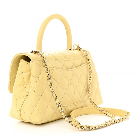 Chanel Caviar Quilted Mini Coco Handle Flap Yellow Chanel Caviar Quilted Mini Coco Handle Flap Yellow