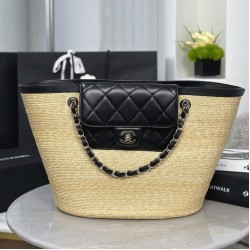 CHANEL Large Tote - Braided Straw Black