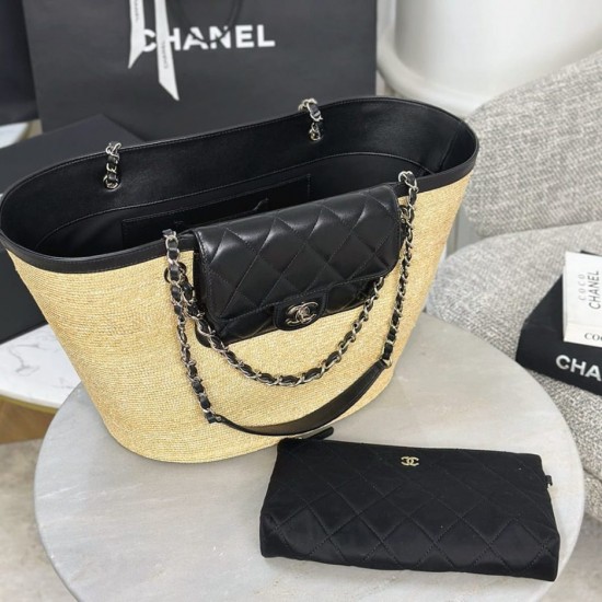 CHANEL Large Tote - Braided Straw Black