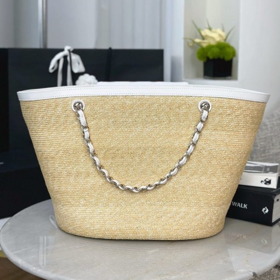 CHANEL Large Tote- Braided Straw White
