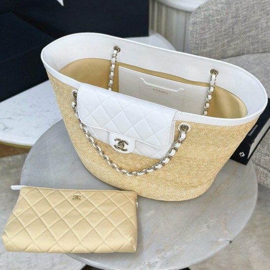 CHANEL Large Tote- Braided Straw White