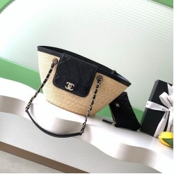 CHANEL Small Tote - Braided Straw Black