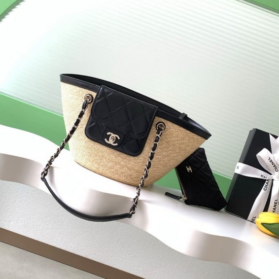 CHANEL Small Tote - Braided Straw Black