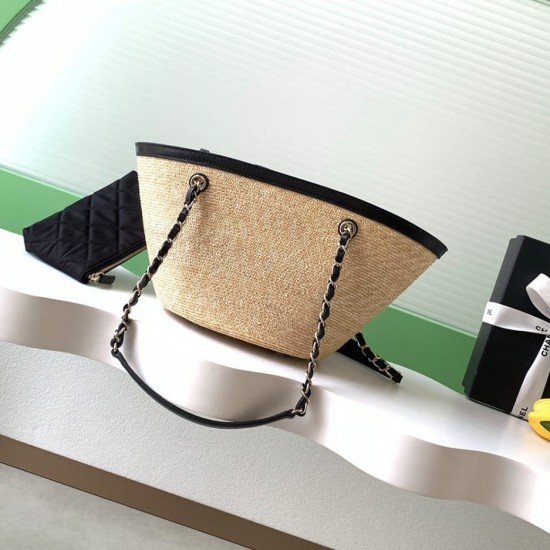 CHANEL Small Tote - Braided Straw Black