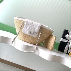 CHANEL Small Tote- Braided Straw White