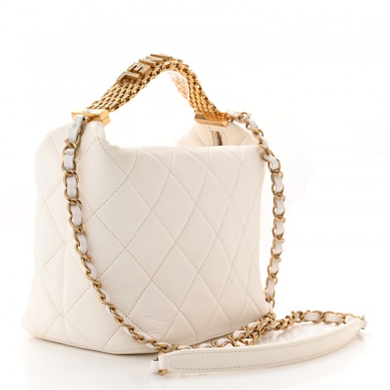 Chanel Lambskin Quilted CC Crystal Signature Chain Hobo White Chanel Lambskin Quilted CC Crystal Signature Chain Hobo White