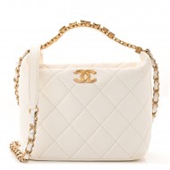 Chanel  Lambskin Quilted CC Crystal Signature Chain Hobo White