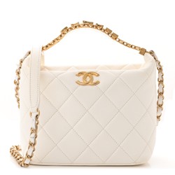 Chanel  Lambskin Quilted CC Crystal Signature Chain Hobo White