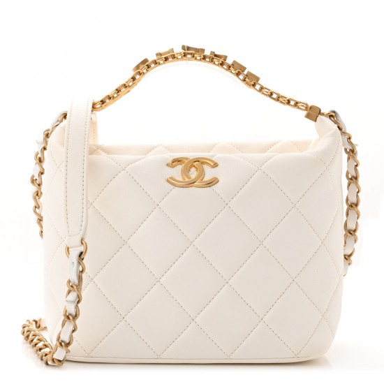 Chanel Lambskin Quilted CC Crystal Signature Chain Hobo White Chanel Lambskin Quilted CC Crystal Signature Chain Hobo White