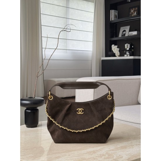 Chanel 2026C Small Hippie Hobo Bag - Chocolate Suede & Leather Handle
