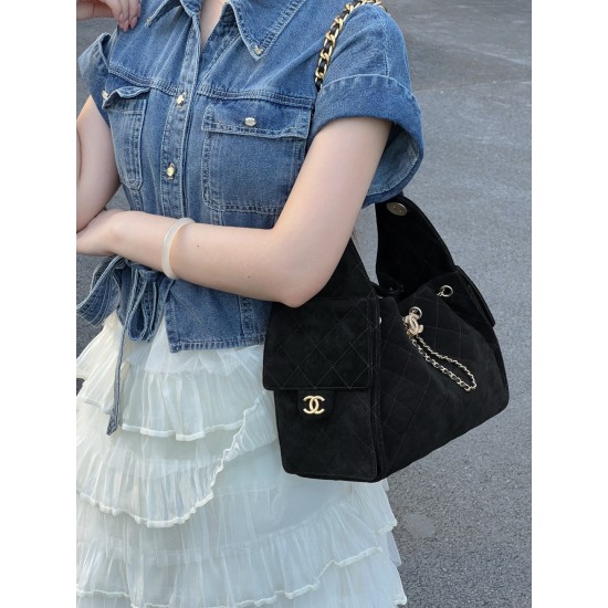 Chanel 25K Black Suede Hobo Bag | Small 25Bag